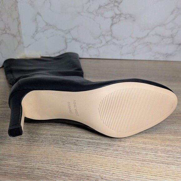 Nine West Women's Sancha Black Leather Knee-High Stiletto Boots Wide Calf 6.5 - Picture 14 of 14